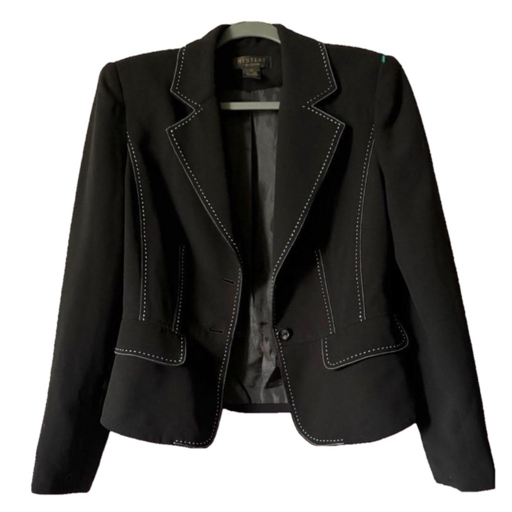 MYSTERY COLLECTION womens black with white dotted blazer